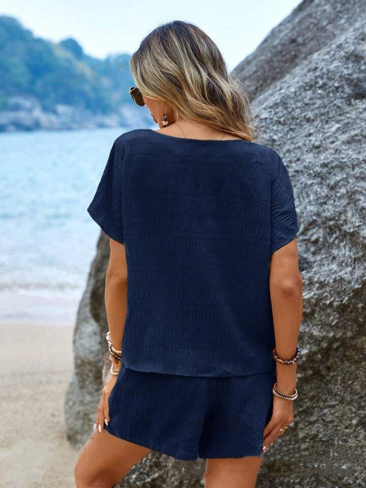 Casual And Comfortable Solid Color Round Neck Short Sleeves Shorts Suit