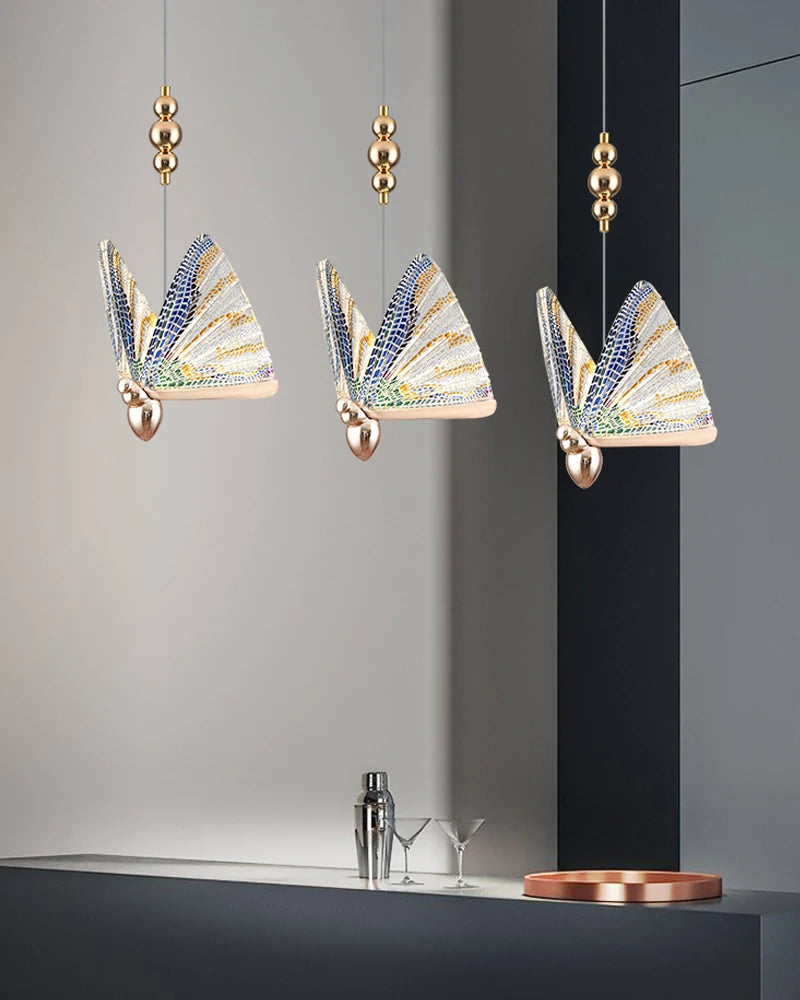 Nordic Colorful Butterfly LED Pendant Lamps for Home Bedroom Living Room Indoor Golden LED Suspened Hanging Chandelier Lighting