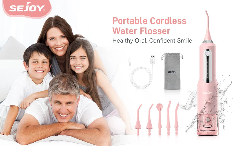 SEJOY Dental Oral Irrigator Water Flosser USB Rechargeable,5 Working Modes,5 Nozzles, 270ml Tank,Water Floss Teeth Pick