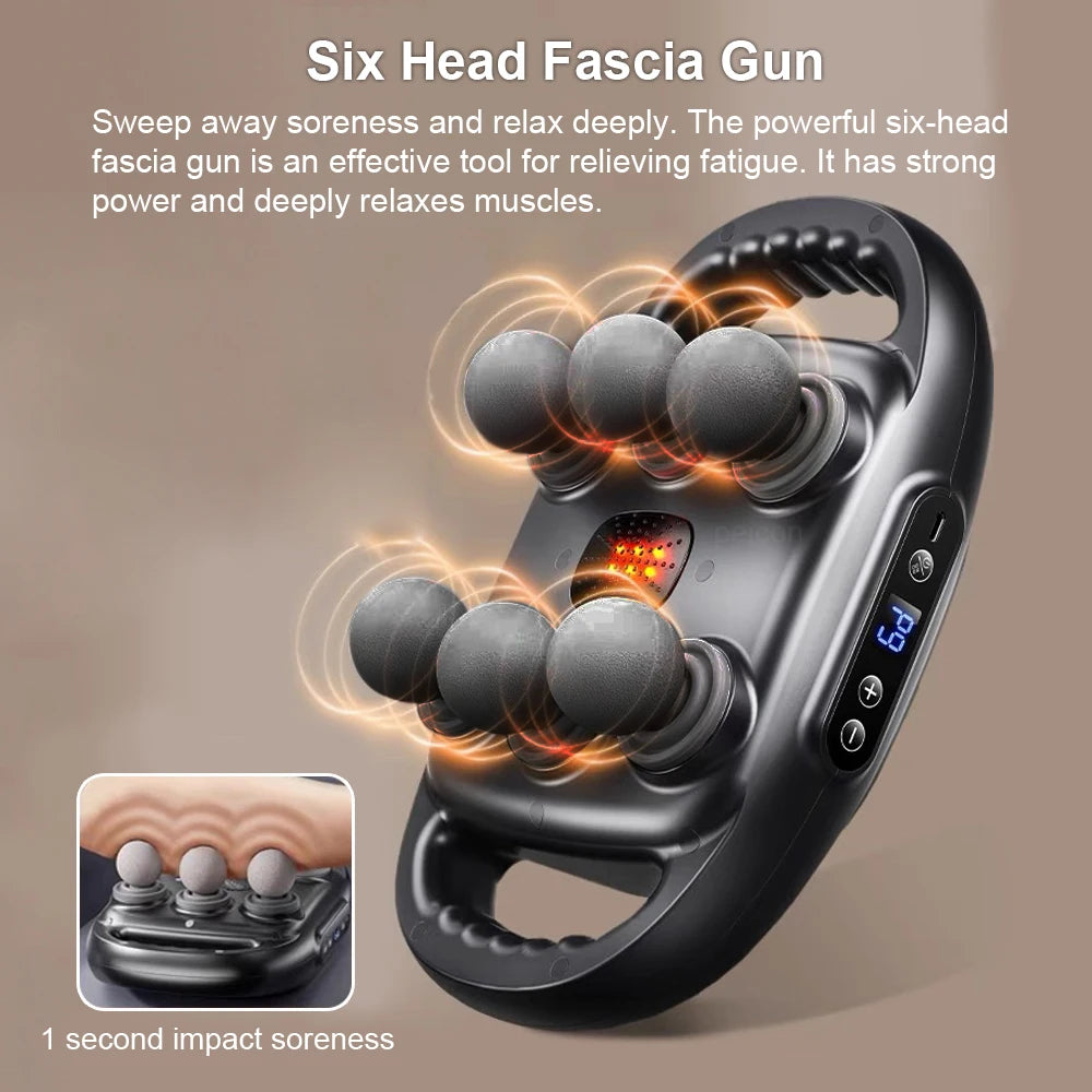Fascia Gun Muscle Massager Gun High Frequency Back Waist Massage Machine Six-head Body Shoulder Professional