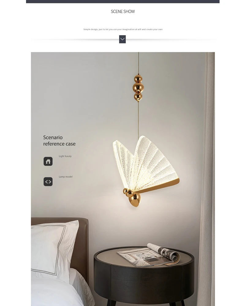 Nordic Colorful Butterfly LED Pendant Lamps for Home Bedroom Living Room Indoor Golden LED Suspened Hanging Chandelier Lighting