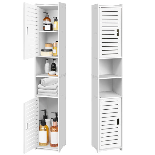 Bathroom Storage Cabinet, White PVC Bathroom Storage Unit Bathroom Cabinets Free Standing Slim, 116*20*20cm