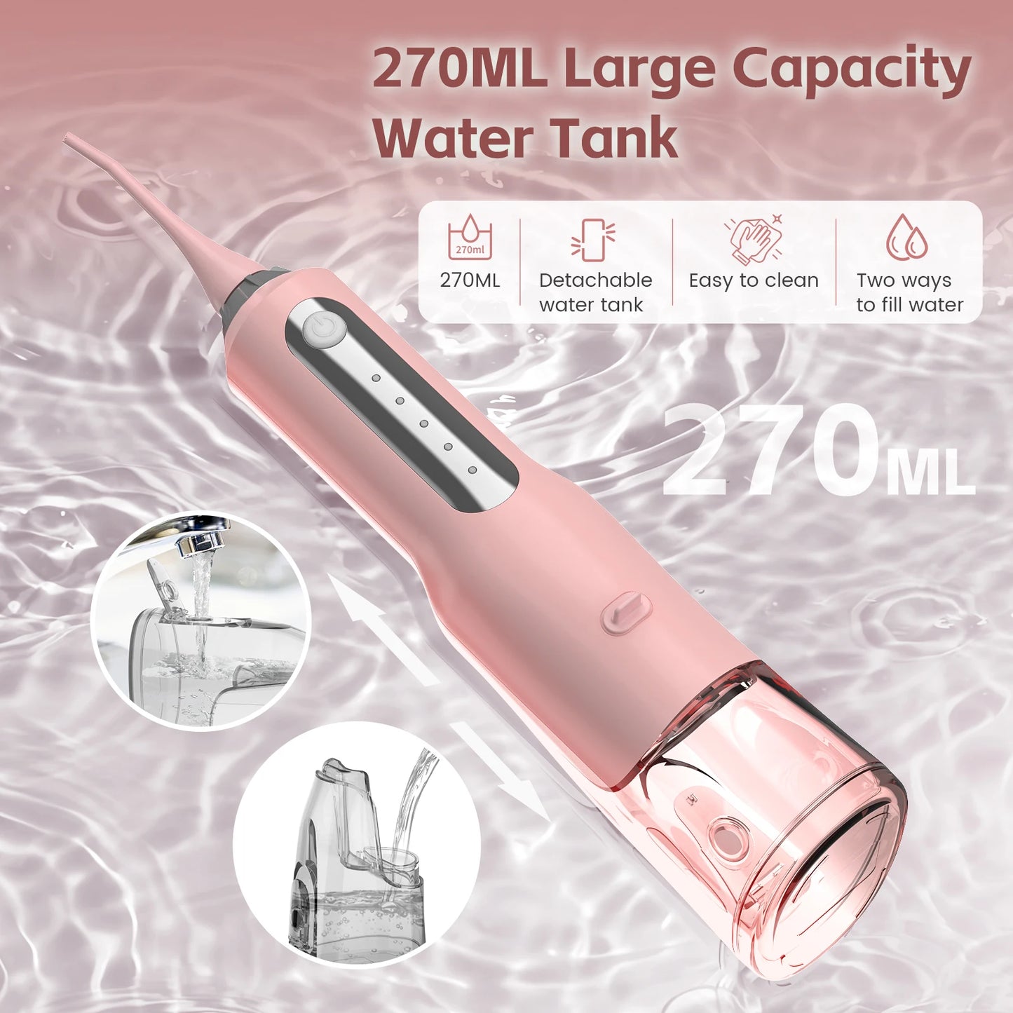 SEJOY Dental Oral Irrigator Water Flosser USB Rechargeable,5 Working Modes,5 Nozzles, 270ml Tank,Water Floss Teeth Pick