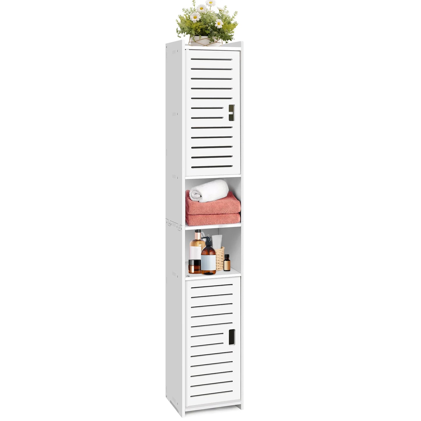 Bathroom Storage Cabinet, White PVC Bathroom Storage Unit Bathroom Cabinets Free Standing Slim, 116*20*20cm