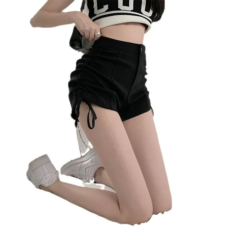 Spicy Girl Style Pure Desire Sexy Drawstring Black Shorts Summer Women's Petite High-waisted Leg-lengthening Casual A- line Pant