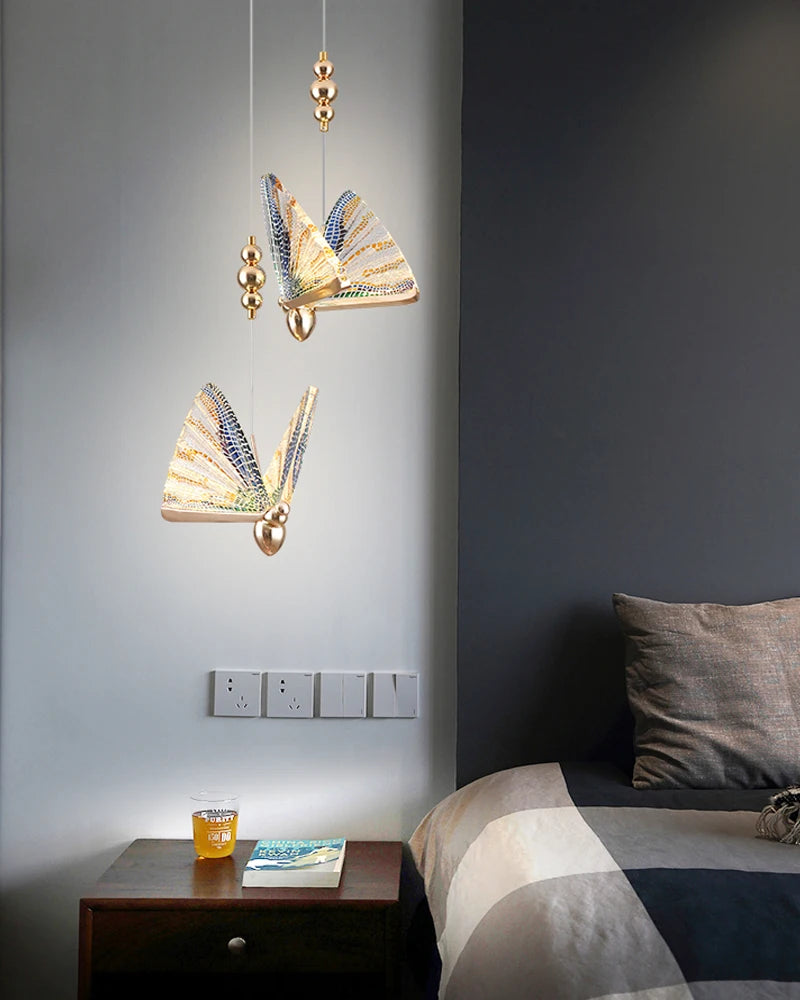Nordic Colorful Butterfly LED Pendant Lamps for Home Bedroom Living Room Indoor Golden LED Suspened Hanging Chandelier Lighting