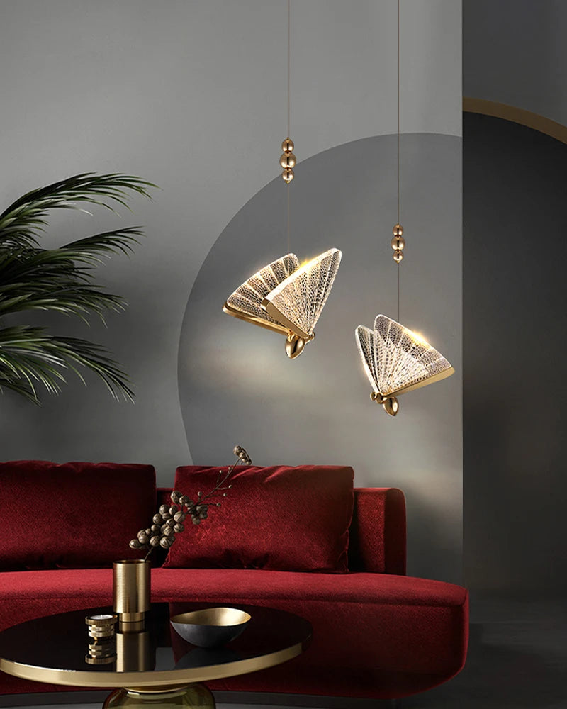 Nordic Colorful Butterfly LED Pendant Lamps for Home Bedroom Living Room Indoor Golden LED Suspened Hanging Chandelier Lighting