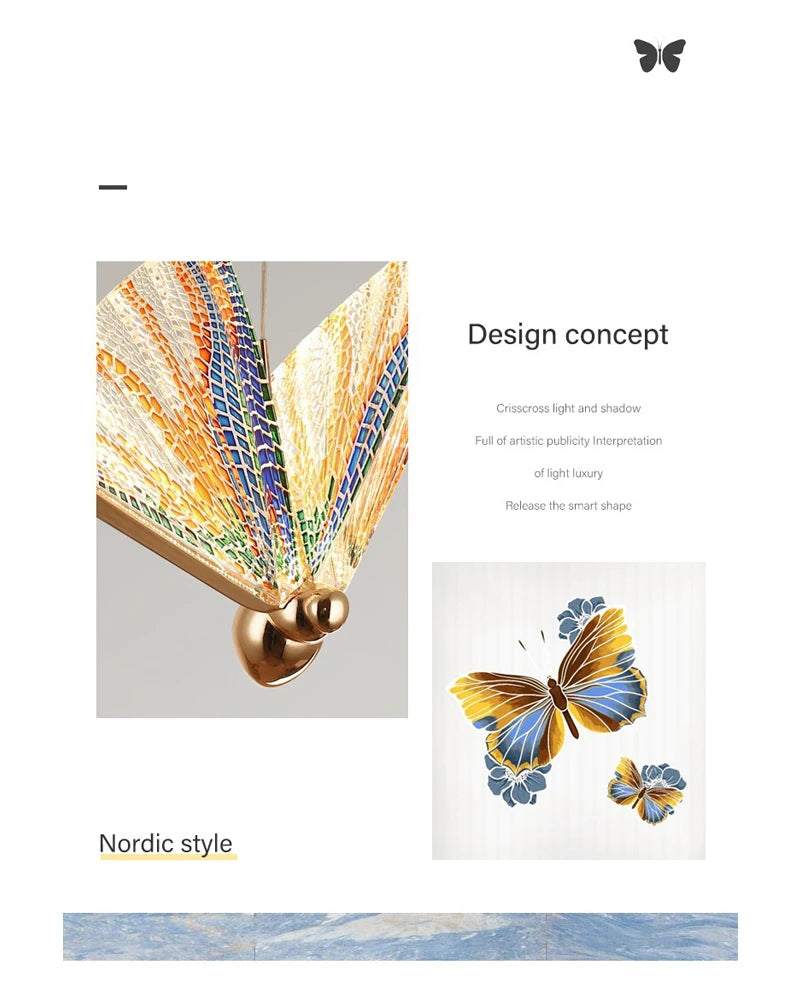 Nordic Colorful Butterfly LED Pendant Lamps for Home Bedroom Living Room Indoor Golden LED Suspened Hanging Chandelier Lighting