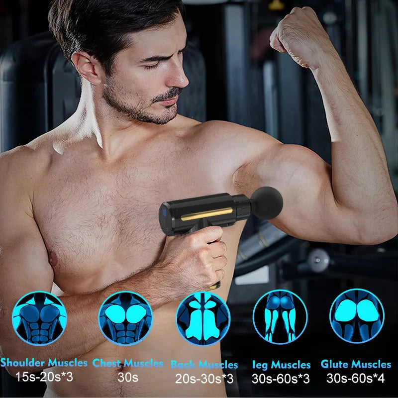 Sejoy Mini Portable Fascia Massage Gun with LED Touch Screen 4 Replaceable Massage Heads 10 Speeds Percussion Massager