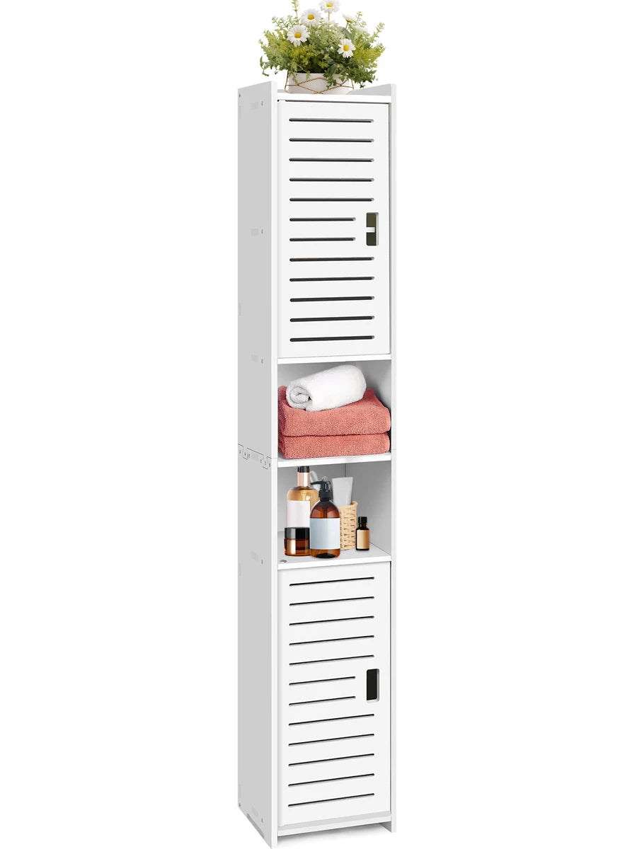 Bathroom Storage Cabinet, White PVC Bathroom Storage Unit Bathroom Cabinets Free Standing Slim, 116*20*20cm