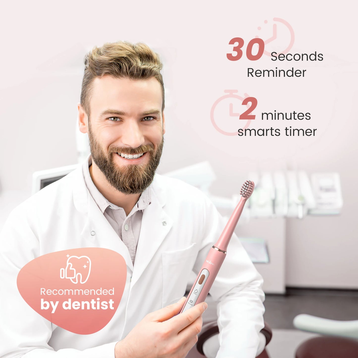 SEJOY Electric Sonic Toothbrush 3 modes Clean USB Rechargeable IPX7 Waterproof Electric Tooth Brushes with 7pcs Replacement Head