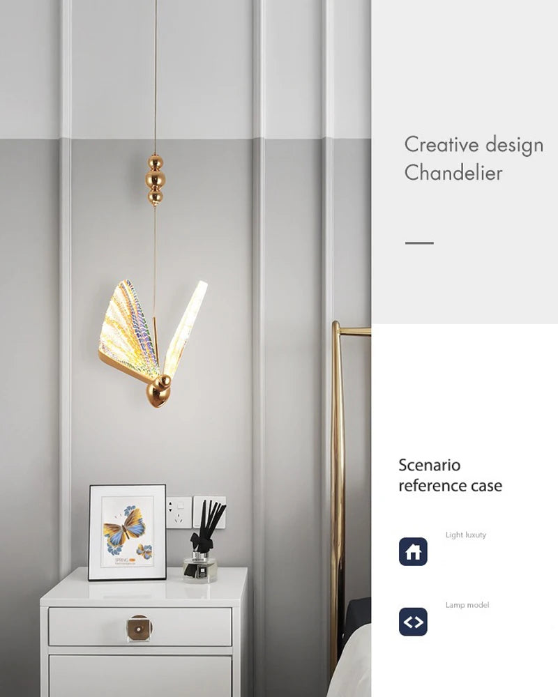 Nordic Colorful Butterfly LED Pendant Lamps for Home Bedroom Living Room Indoor Golden LED Suspened Hanging Chandelier Lighting