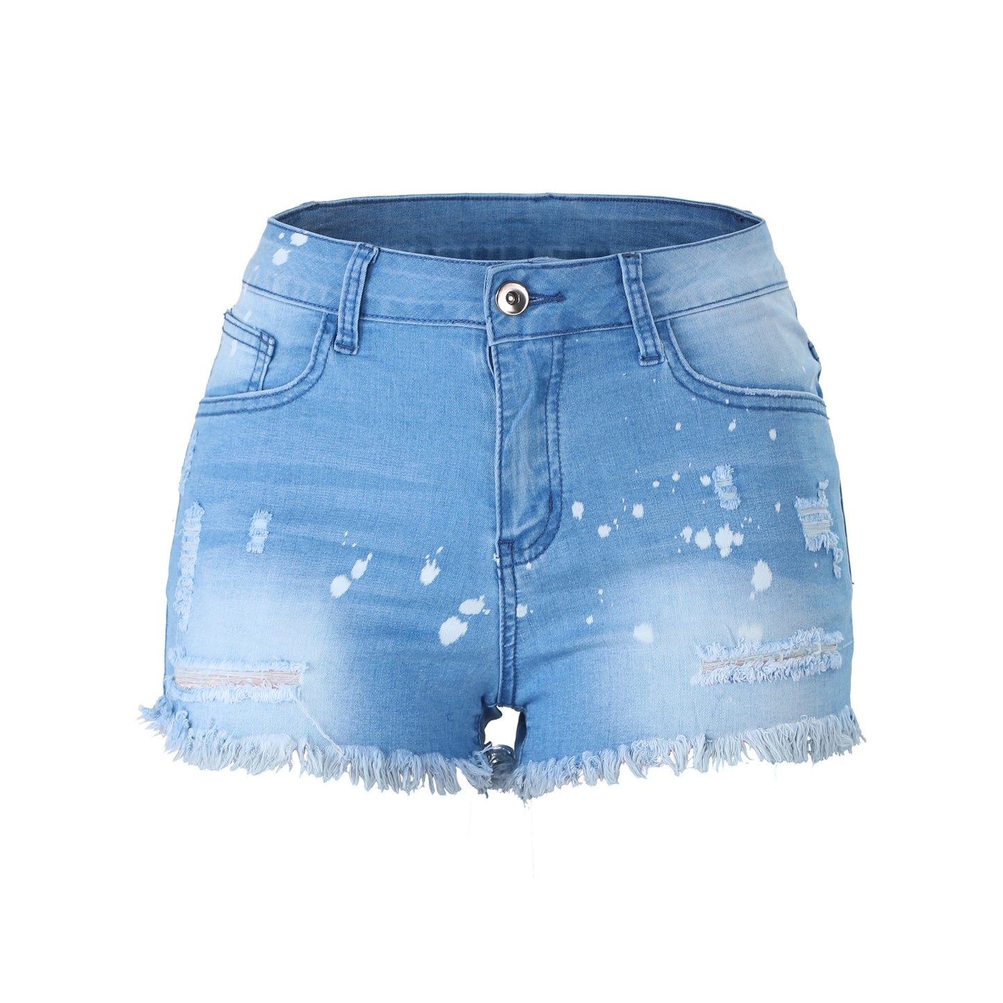Women's Denim Shorts With Fringed Holes