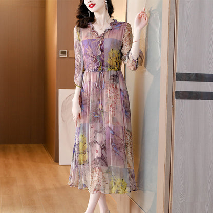 New Floral Dress Silk Slim-fit Women