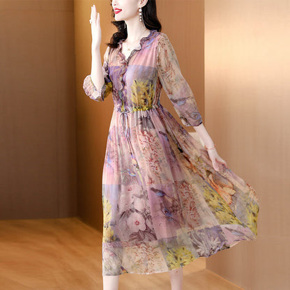 New Floral Dress Silk Slim-fit Women