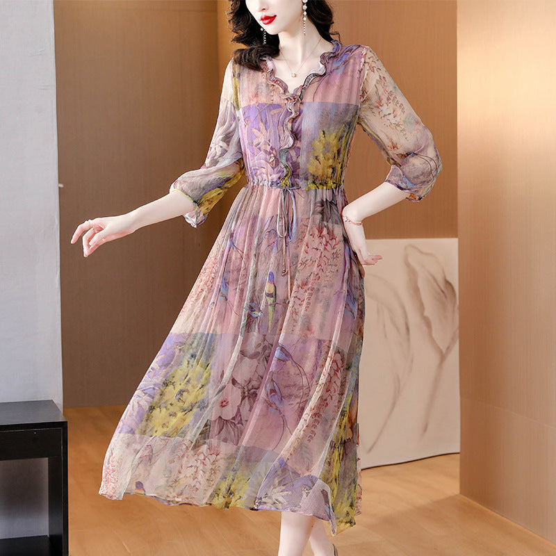 New Floral Dress Silk Slim-fit Women