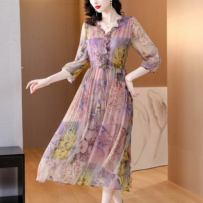 New Floral Dress Silk Slim-fit Women
