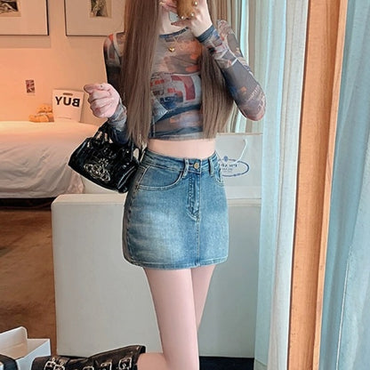 Retro Denim High Waist Hip Skirt