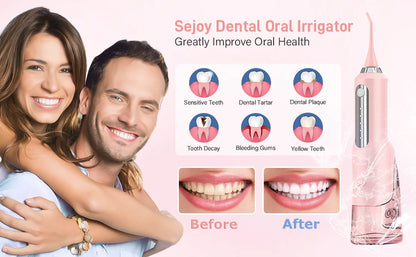 SEJOY Dental Oral Irrigator Water Flosser USB Rechargeable,5 Working Modes,5 Nozzles, 270ml Tank,Water Floss Teeth Pick