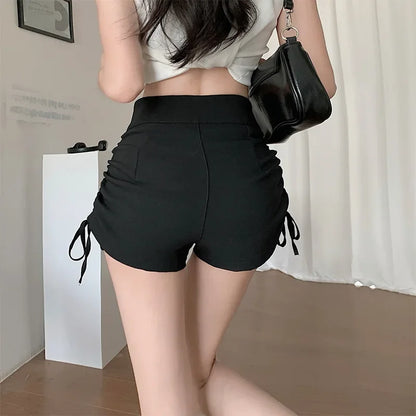 Spicy Girl Style Pure Desire Sexy Drawstring Black Shorts Summer Women's Petite High-waisted Leg-lengthening Casual A- line Pant