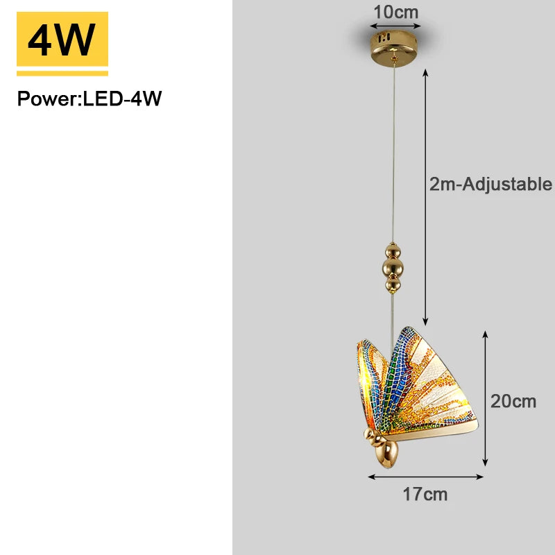 Nordic Colorful Butterfly LED Pendant Lamps for Home Bedroom Living Room Indoor Golden LED Suspened Hanging Chandelier Lighting