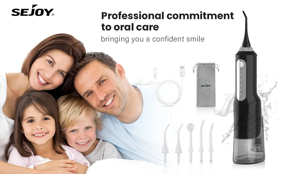SEJOY Dental Oral Irrigator Water Flosser USB Rechargeable,5 Working Modes,5 Nozzles, 270ml Tank,Water Floss Teeth Pick