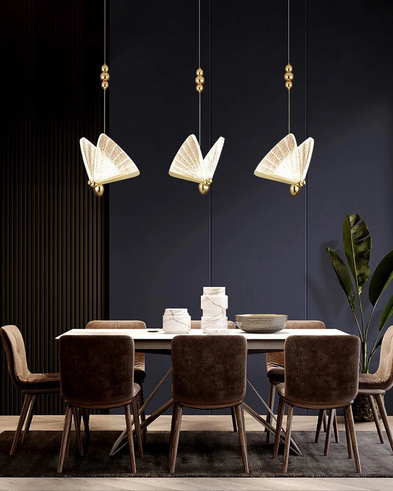 Nordic Colorful Butterfly LED Pendant Lamps for Home Bedroom Living Room Indoor Golden LED Suspened Hanging Chandelier Lighting