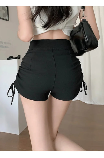 Spicy Girl Style Pure Desire Sexy Drawstring Black Shorts Summer Women's Petite High-waisted Leg-lengthening Casual A- line Pant