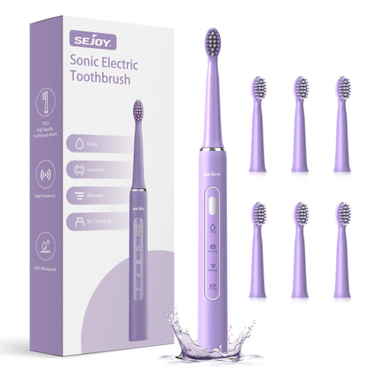 SEJOY Electric Sonic Toothbrush 3 modes Clean USB Rechargeable IPX7 Waterproof Electric Tooth Brushes with 7pcs Replacement Head