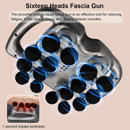 Fascia Gun 16-Head Muscle Massage Gun Professional Body Leg Back Shoulder Waist Fascia Gun High Frequency Vibration Massager Gun