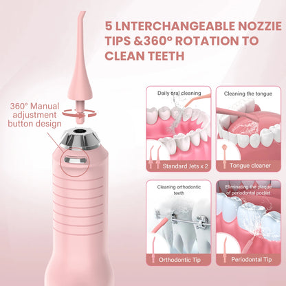 SEJOY Dental Oral Irrigator Water Flosser USB Rechargeable,5 Working Modes,5 Nozzles, 270ml Tank,Water Floss Teeth Pick