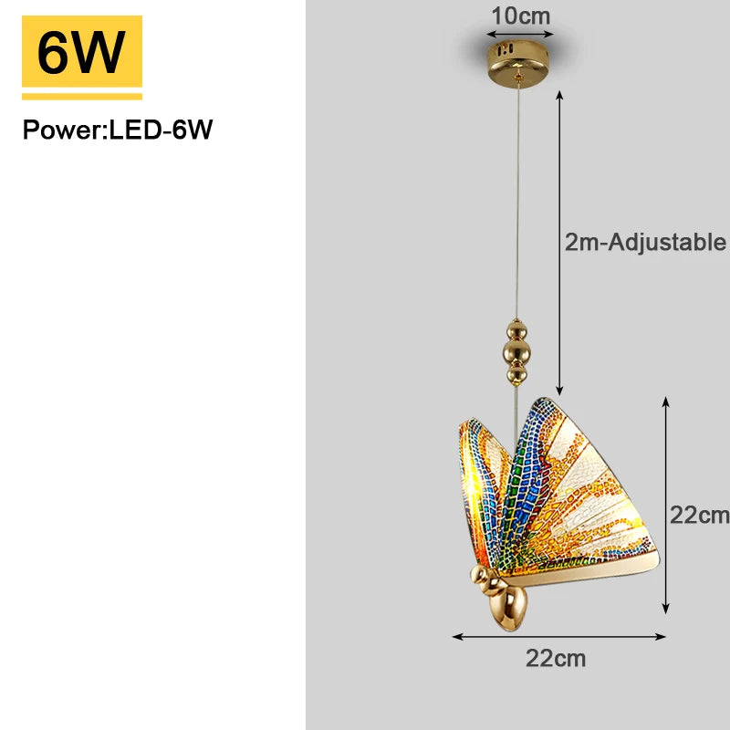 Nordic Colorful Butterfly LED Pendant Lamps for Home Bedroom Living Room Indoor Golden LED Suspened Hanging Chandelier Lighting