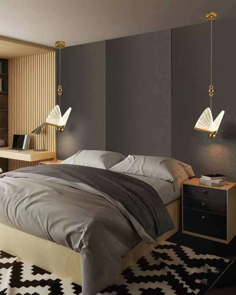 Nordic Colorful Butterfly LED Pendant Lamps for Home Bedroom Living Room Indoor Golden LED Suspened Hanging Chandelier Lighting
