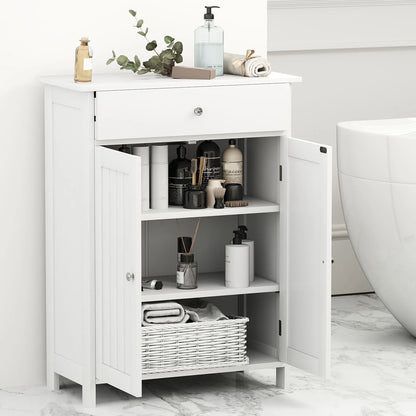 GOFLAME Bathroom Floor Cabinet Freestanding Storage Organizer w/2 Doors-White