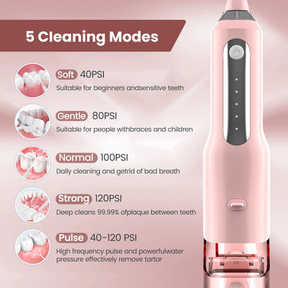 SEJOY Dental Oral Irrigator Water Flosser USB Rechargeable,5 Working Modes,5 Nozzles, 270ml Tank,Water Floss Teeth Pick