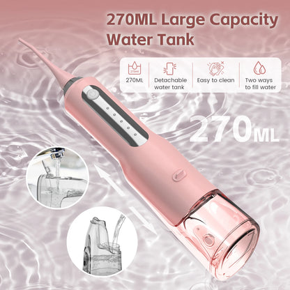 SEJOY Dental Oral Irrigator Water Flosser USB Rechargeable,5 Working Modes,5 Nozzles, 270ml Tank,Water Floss Teeth Pick