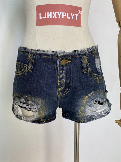 Women's Rough Edges Holes Skinny Denim Shorts Summer New Super Hot Girl Street Casual Female Hip Wrap Distressed Mini Shorts