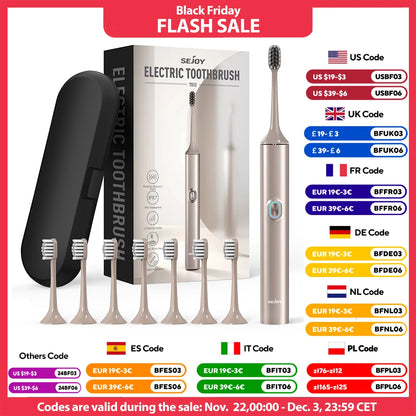 Sejoy T512 Electric Toothbrush for Adults with 4 Brush Heads Ultrasonic Tooth brush 4 Modes Rechargeable Waterproof
