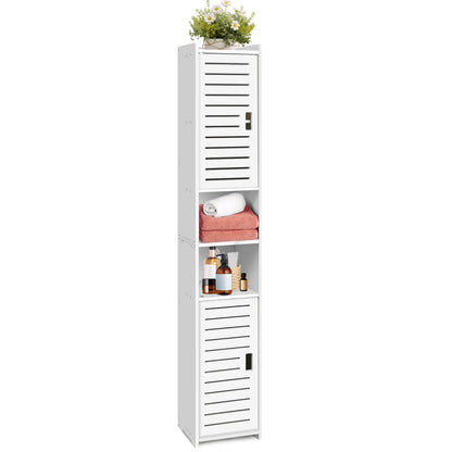 Bathroom Storage Cabinet, White PVC Bathroom Storage Unit Bathroom Cabinets Free Standing Slim, 116*20*20cm