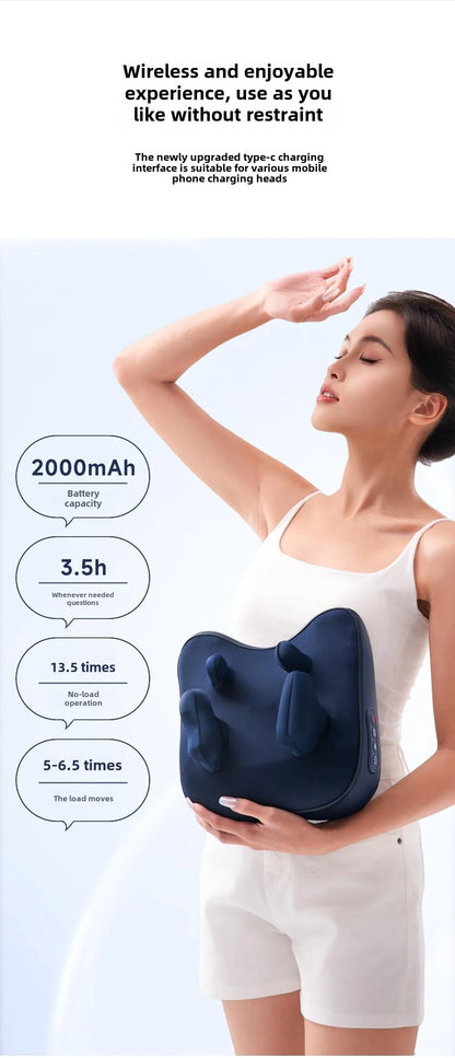 Trapezius Massage Pillow Wireless Electric Car Home Massager Heating Waist Neck Leg Cervical Shiatsu Kneading Rechargeable