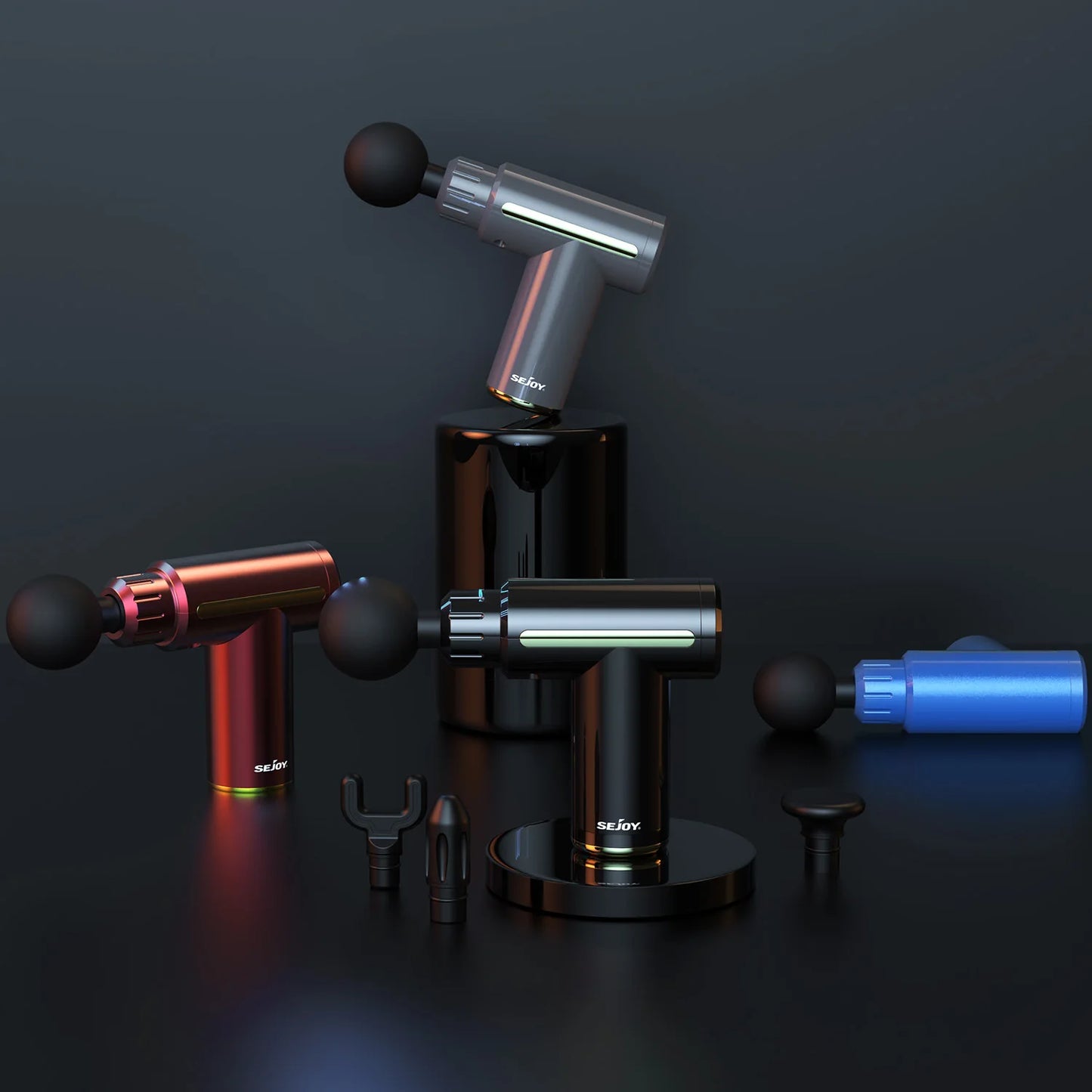 Sejoy Mini Portable Fascia Massage Gun with LED Touch Screen 4 Replaceable Massage Heads 10 Speeds Percussion Massager