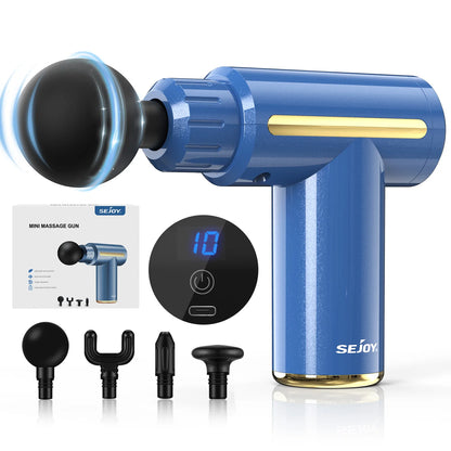 Sejoy Mini Portable Fascia Massage Gun with LED Touch Screen 4 Replaceable Massage Heads 10 Speeds Percussion Massager