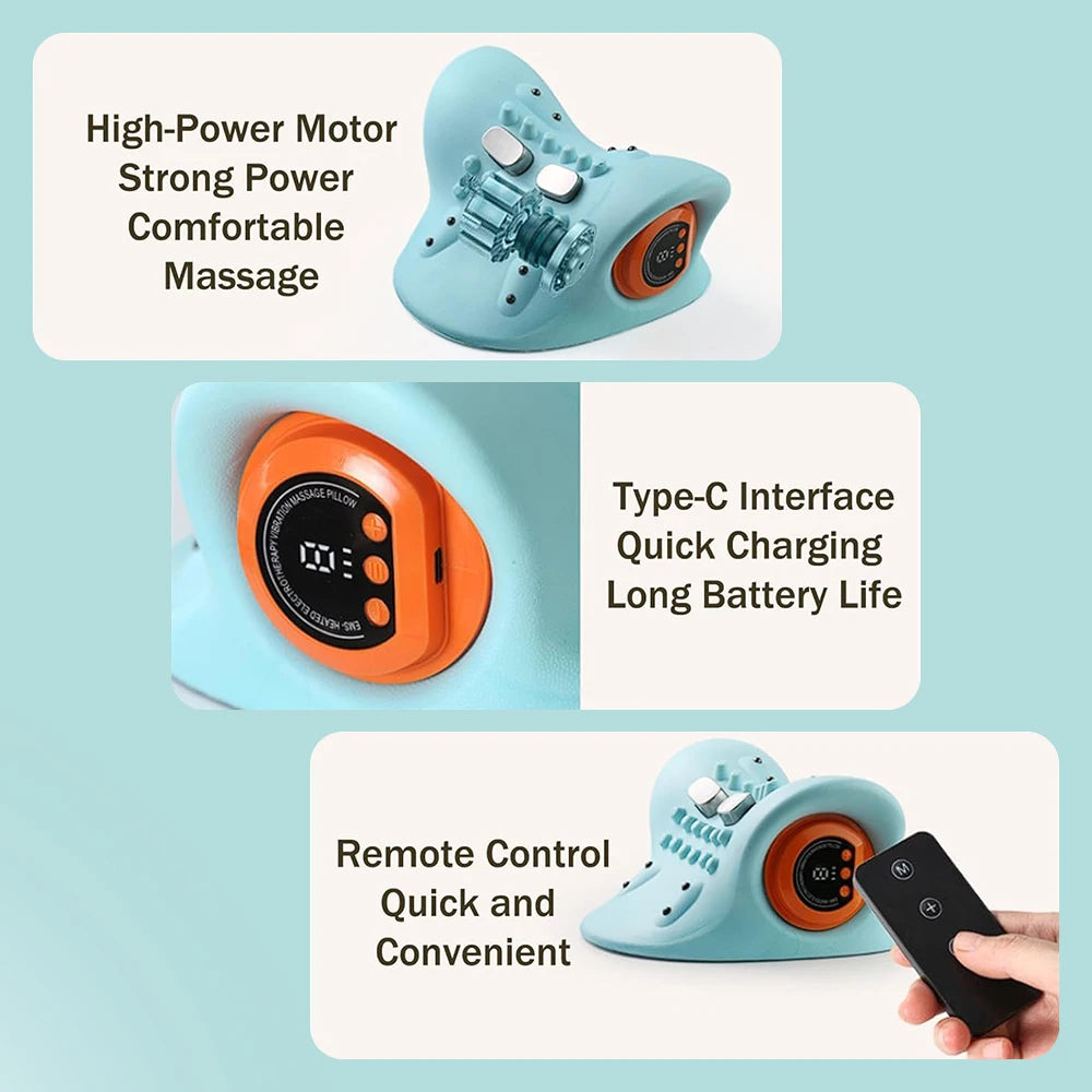 Electric Cervical Massager Neck Stretcher Pulse Traction Heating Pain Relif Chiropractic Traction Head Acupoint Massage Pillow