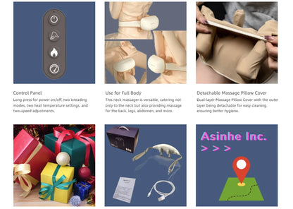 Neck Shoulder Massager Deep Tissue Shiatsu Back Massagers with Heat for Pain Relief Electric Kneading Squeeze Muscles Massage