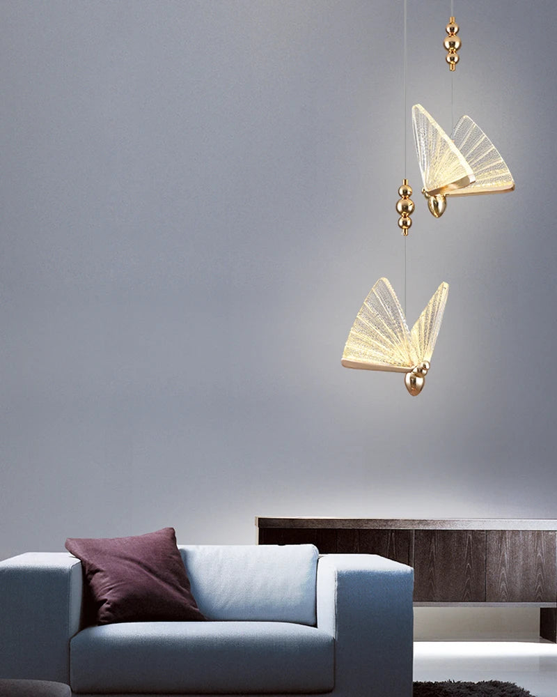 Nordic Colorful Butterfly LED Pendant Lamps for Home Bedroom Living Room Indoor Golden LED Suspened Hanging Chandelier Lighting