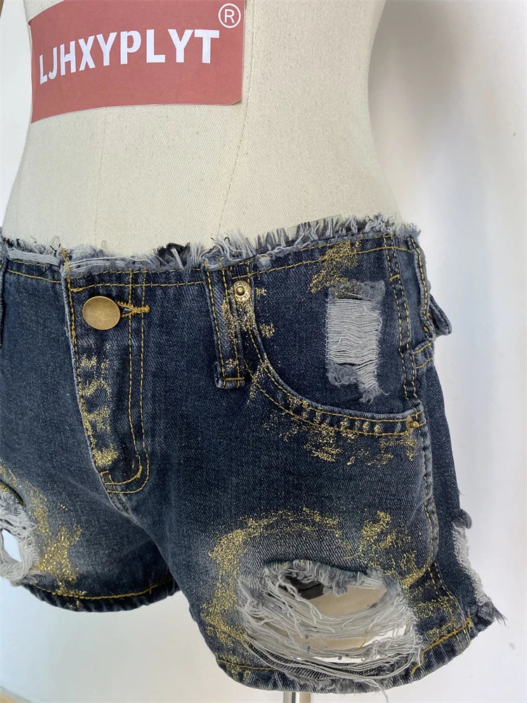 Women's Rough Edges Holes Skinny Denim Shorts Summer New Super Hot Girl Street Casual Female Hip Wrap Distressed Mini Shorts