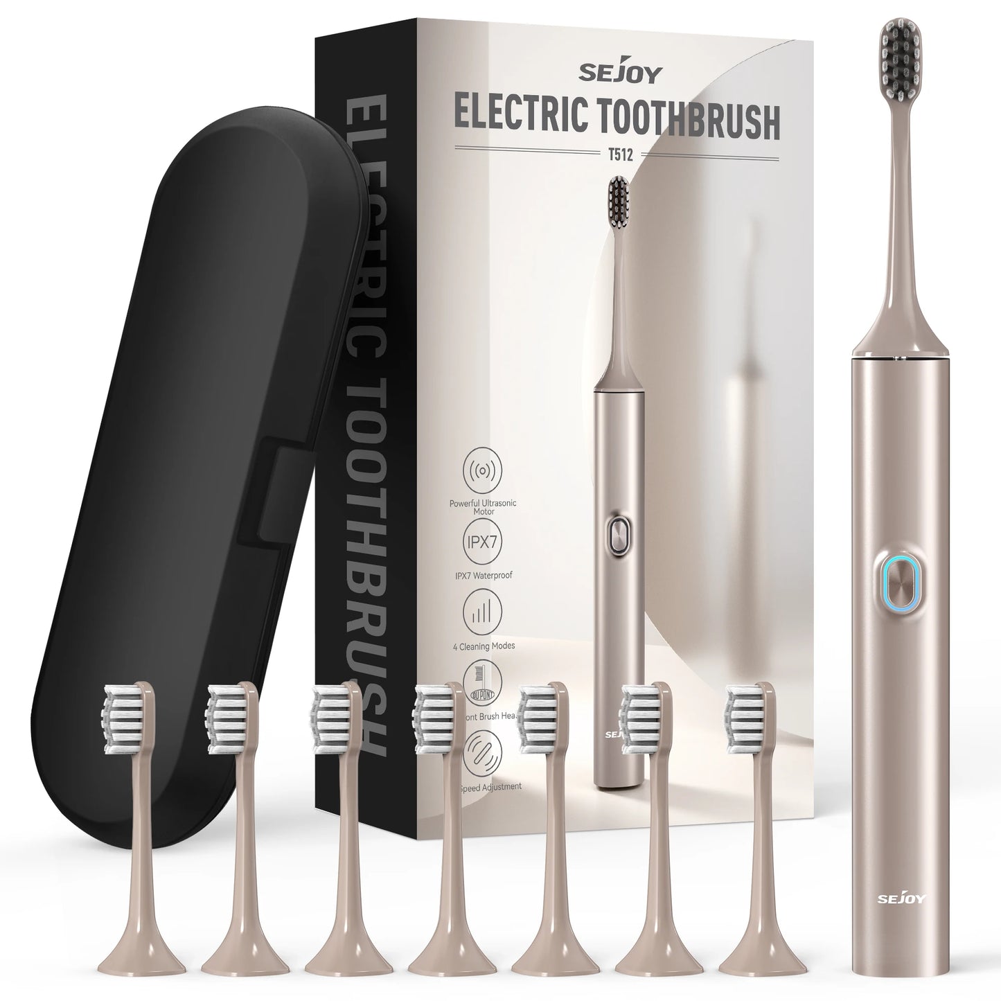 Sejoy T512 Electric Toothbrush for Adults with 4 Brush Heads Ultrasonic Tooth brush 4 Modes Rechargeable Waterproof
