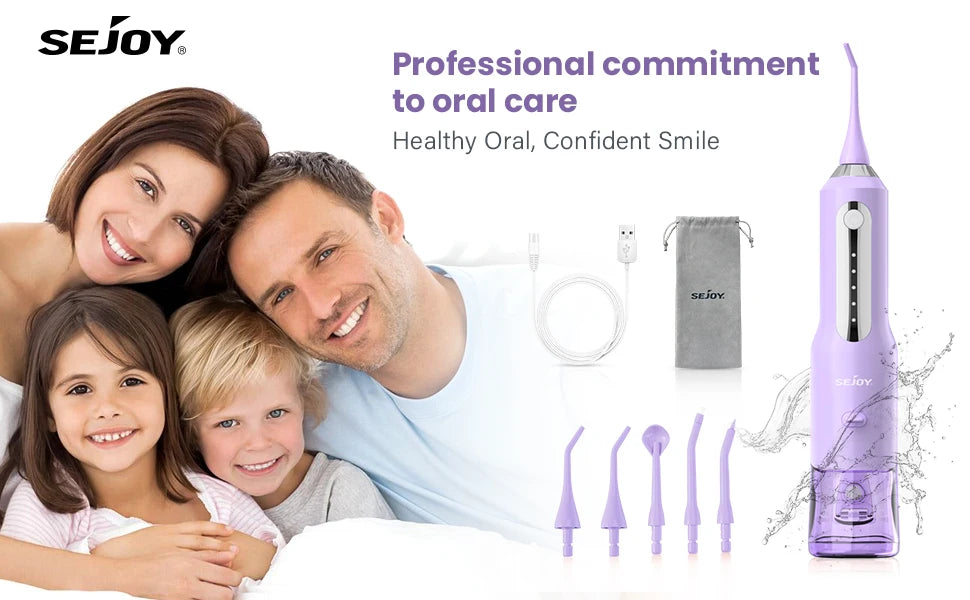 SEJOY Dental Oral Irrigator Water Flosser USB Rechargeable,5 Working Modes,5 Nozzles, 270ml Tank,Water Floss Teeth Pick