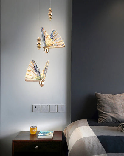 Nordic Colorful Butterfly LED Pendant Lamps for Home Bedroom Living Room Indoor Golden LED Suspened Hanging Chandelier Lighting