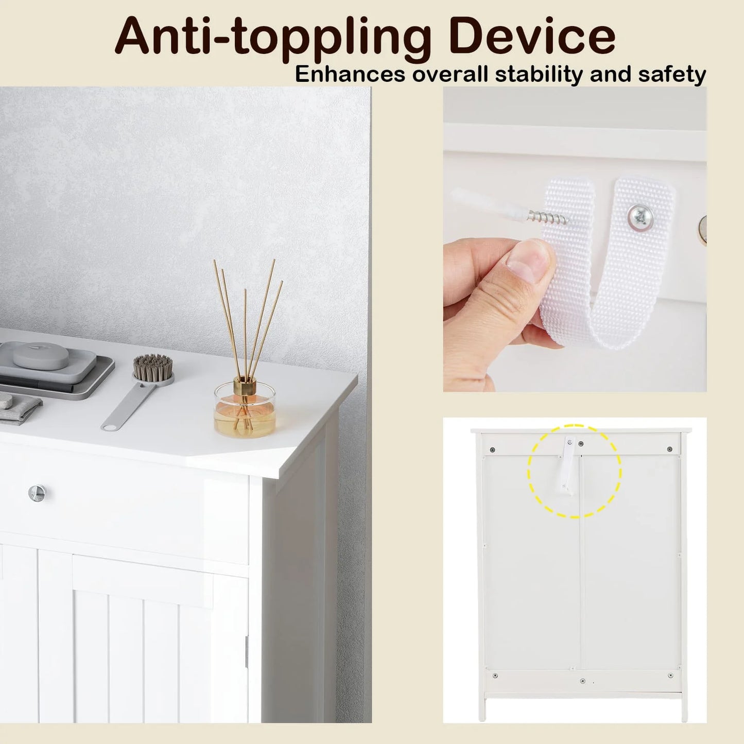 GOFLAME Bathroom Floor Cabinet Freestanding Storage Organizer w/2 Doors-White